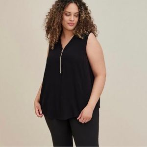 Rayon Crepe Collared Zip-Front Top